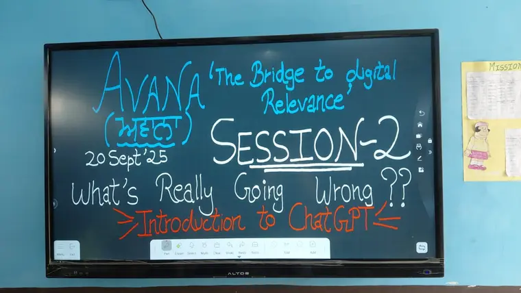 Smartboard showing an Avana session title slide